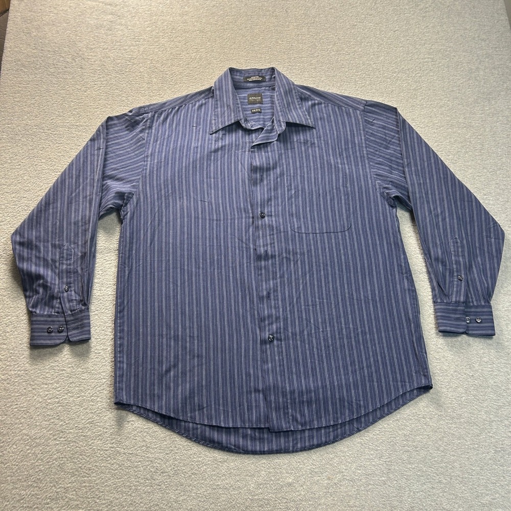Arrow USA 1851 Dress Shirt Long Sleeve Mens Medium Blue Striped Wrinkle Free